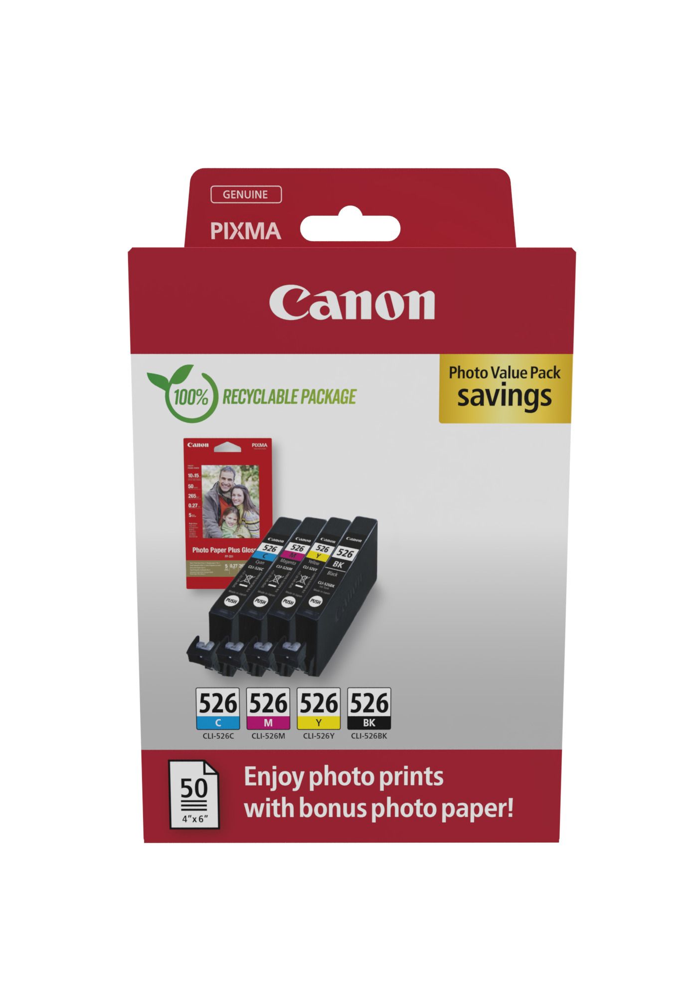 Canon 4540B019 Inktcartridge CLI-526 Photo Value Pack Origineel Combipack Zwart, Cyaan, Magenta, Geel