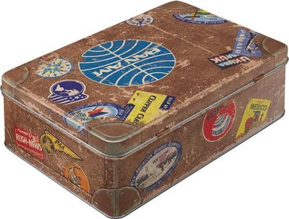 Nostalgic Art Merchandising Tin Box Flat Pan Am - Travel Stickers opbergblik bewaarblik koekblik