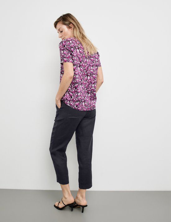 GERRY WEBER Dames Shirt Lila/Pink/Schwarz Druck - 40 - Viscose - Korte mouw