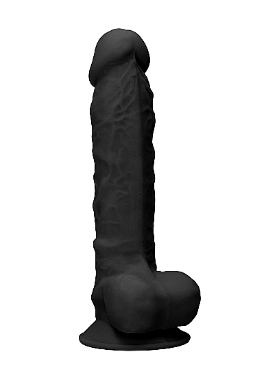 RealRock - Ultra Silicone Dildo With Balls - 22,8 cm - Black