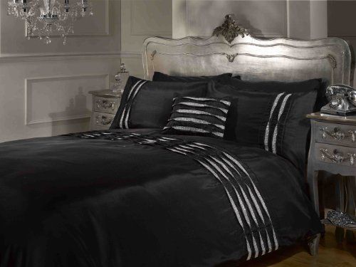 Rapport Home Diamante Luxe Stijl Zwart Eenpersoons Dekbedovertrek Quilt Beddengoed Set met bijpassende kussenslopen, Polyester-katoen, Super-King