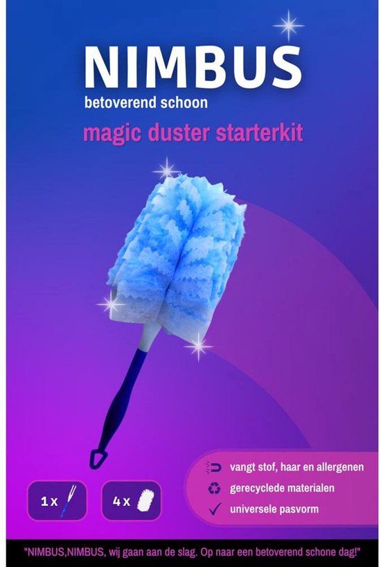 Nimbus Magic Duster Starterkit - Handvat + 4 Navullingen - Lichtblauw