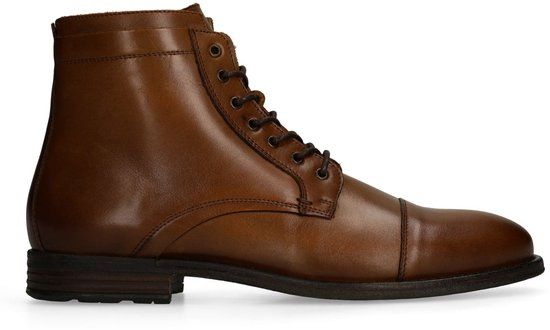 Manfield Cognac Leren Veterboots Heren Maat 45