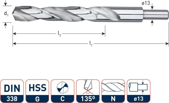 Rotec HSS-G Spiraalboor DIN338 type N 16 mm