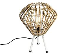 QAZQA - Landelijke tafellamp tripod bamboe met wit - Canna Diamond | Woonkamer | Slaapkamer | Keuken - Bamboe Rond - E27 Geschikt voor LED - Max. 1 x 40 Watt