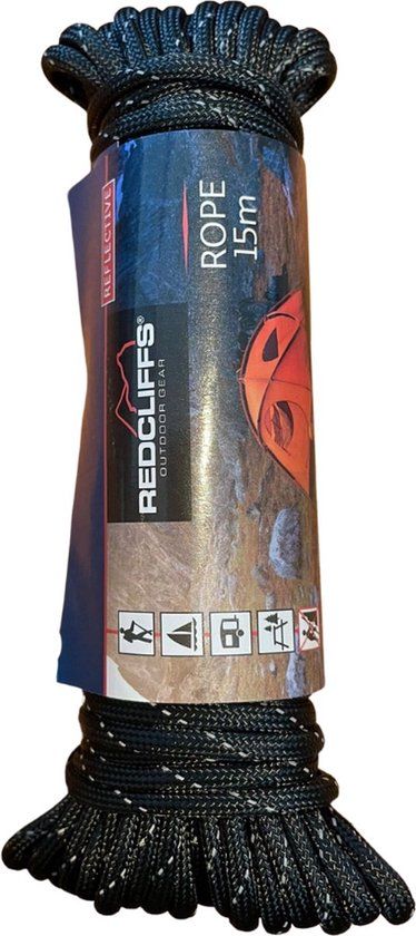 Redcliffs - Reflective Rope - 15m - 4mm - Black