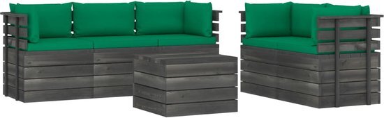 vidaXL 6-delige Loungeset met kussens pallet massief grenenhout