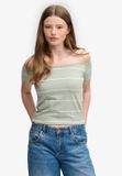 Superdry Bardot Off-Shoulder Top Slanke Pasvorm Dames Lichtjadegroen Gestreept Katoen/Elastaan