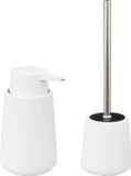 5Five - WC/Toiletborstel met zeeppompje 250 ml - wit - keramiek