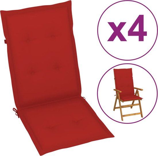 vidaXL Tuinstoelkussens 4 st hoge rug 120x50x3 cm stof rood