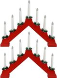Koopman International Pont de bougies rouge - 2x pièces - bois - avec éclairage LED 39,5 x 5 x 31 cm