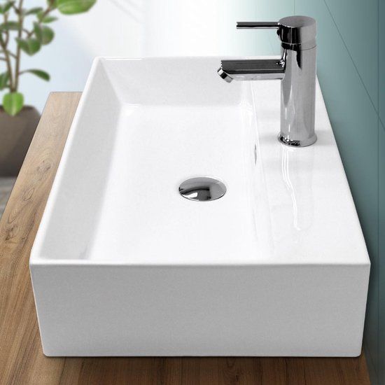 LuxeBath Wastafel incl. afvoer met overloop 60,5x36x13 cm wit keramiek