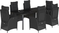 vidaXL Ensemble de jardin 7 pièces avec coussins, noir, en polyrotin