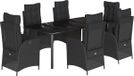 vidaXL Ensemble de jardin 7 pièces avec coussins, noir, en polyrotin