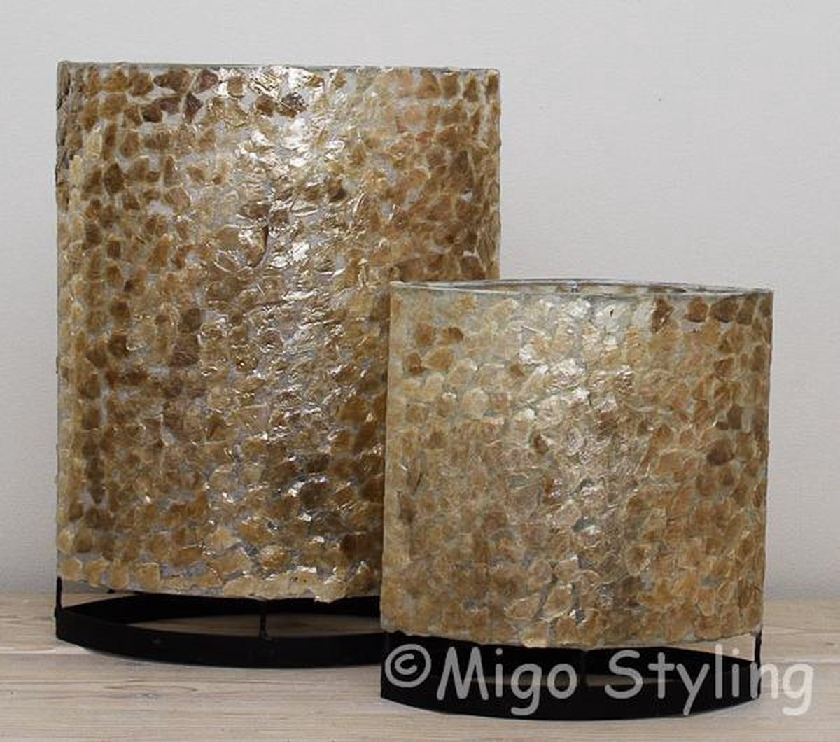 Migo Styling Tafellamp-Schelp-Copper-Gevlokt-Woonkamer-E27-Nachtkast lampje-Ovaal-Bedlamp-Hoogte 30 cm