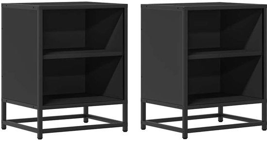 vidaXL Nachtkastjes - 2 stuks - 40x31x50 cm - Bewerkt Hout en Metaal - Zwart