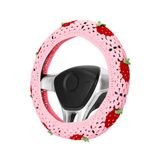 Gehaakte stuurhoes set, schattige auto stuurhoes Boho 14-15 inch, roze aardbei oma vierkant patroon, vrouwen auto-accessoires (een wielhoes)