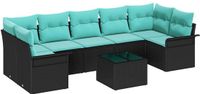 vidaXL Tuinbank Set Zwart en Turquoise Poly Rattan