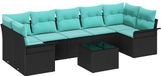 vidaXL Tuinbank Set Zwart en Turquoise Poly Rattan