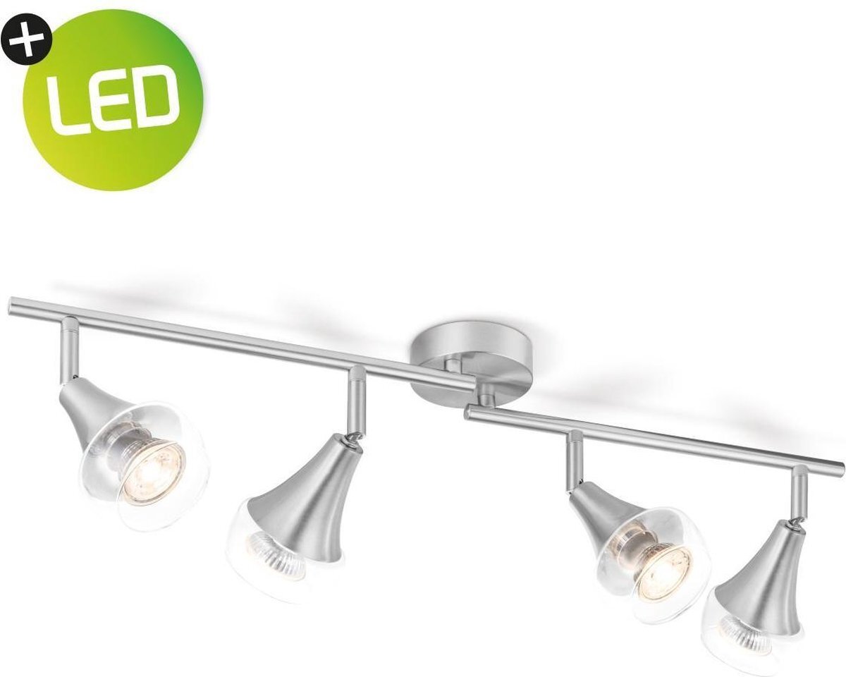 Home Sweet Home Opbouwspot - Vaya - design plafondlamp glas - plafondrail spot - LED spot draaibaar en kantelbaar - incl. 4x LED lamp GU10 5W - dimbaar - 3000K warmwit licht - mat nikkel