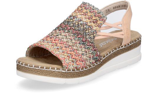 Rieker V1241-90 Multi/Apricot Women's Wedge Heel Sandals - Size 39