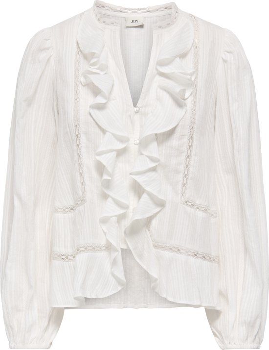 JDY Dames Blouse Lange Mouw V-hals Katoen Effen Casual Knopen Cloud Dancer