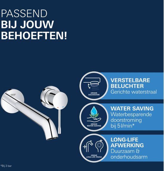 GROHE Essence New Wandgemonteerde Inbouw Wastafelkraan - Chroom