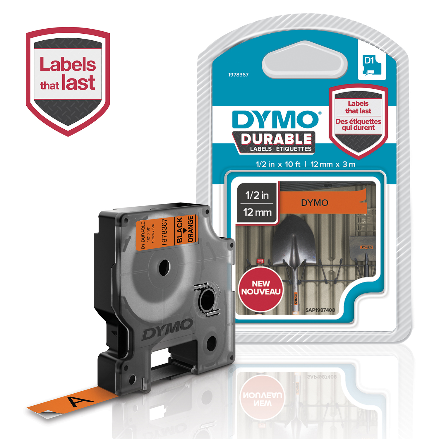 DYMO D1® -Durable Labels - White on Orange - 12mm x 3m