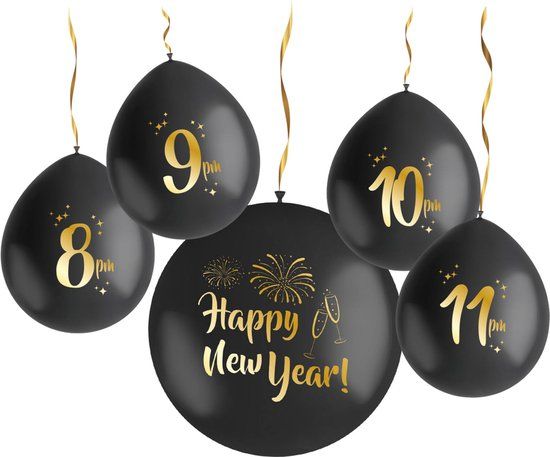 Folat Set countdown ballonnen BlackGold HNY 33 cm en 61 cm - 5 stuks