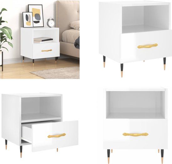 vidaXL Nachtkastje 40x35x47,5 cm bewerkt hout hoogglans wit