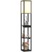 Lampadaire avec étagère à 3 niveaux, interrupteur au pied, ports USB, MDF, noir