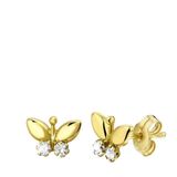 Lucardi Meisjes Oorknop - Dier - Zirkonia - Cadeau - 14 Karaat Goud - Geelgoud