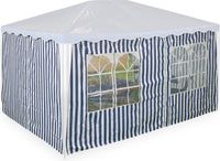 Merkloos Relaxdays Partytent zijwanden set van 3 zijkanten tuintenten 3x4m ramen klittenband polyester blauw-wit