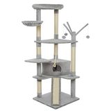 Meerveil Kattenboom, kattenboom voor grote katten, kattentoren, kattenactiviteitencentrum met sisal, krabpalen voor katten, kattenpaleis met glijbaan, 167cm, lichtgrijs