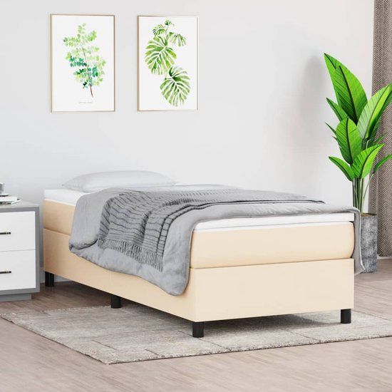vidaXL Boxspring met matras stof crèmekleurig 80x200 cm
