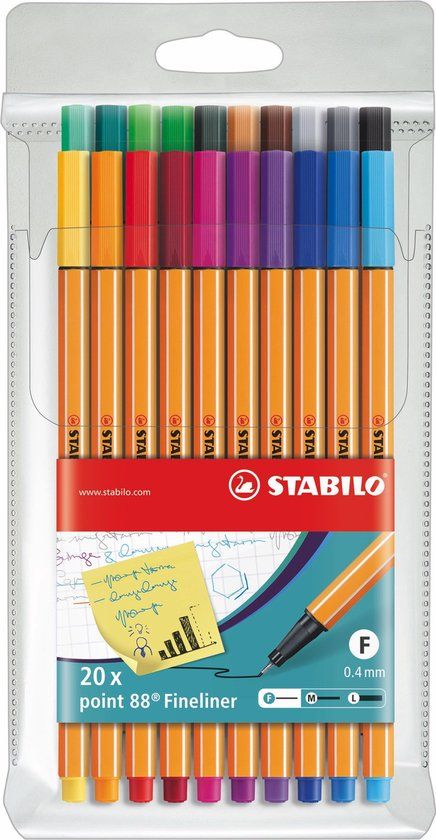STABILO point 88 Fineliner Set - 20 Assorted Colors - 0.4mm