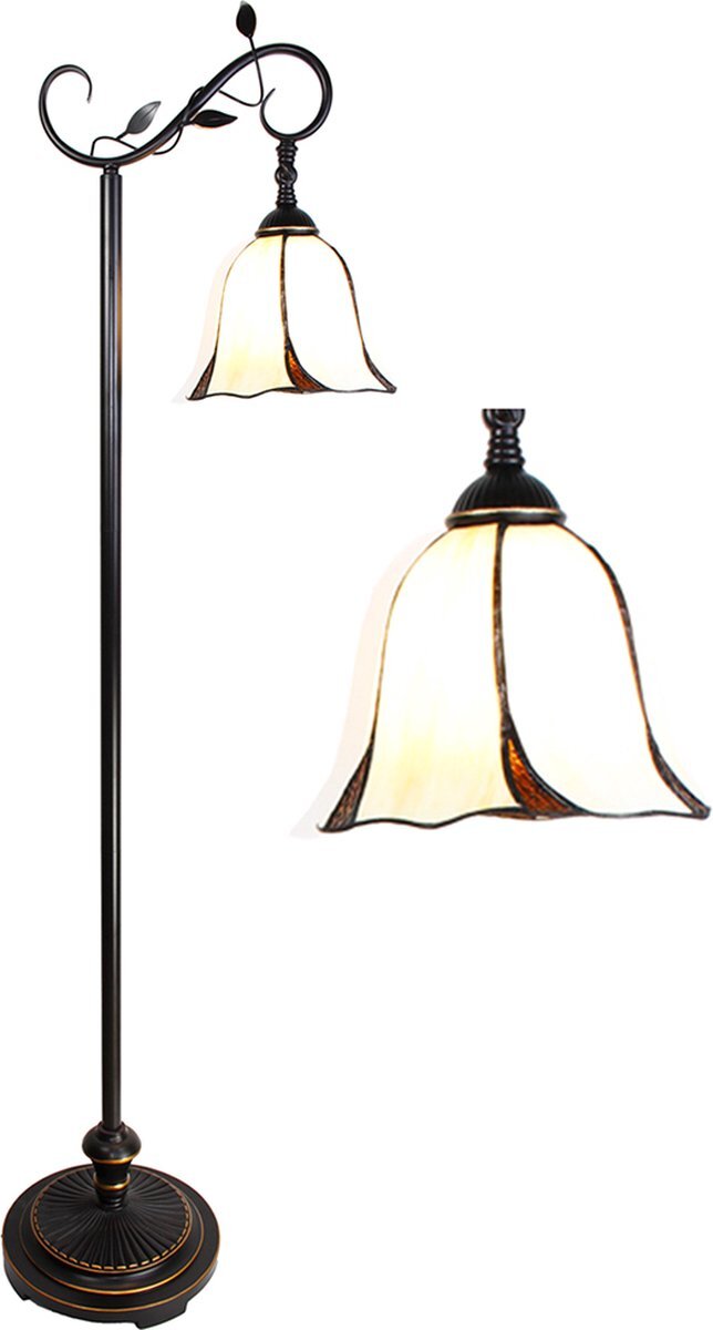 HAES deco - Tiffany Vloerlamp 152 cm Wit Bruin Kunststof Glas Staande Lamp Glas in Lood Tiffany Lamp