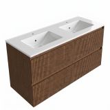 Saniclass Badkamermeubelset - 120x45x62cm - Vygo keramische wastafel wit - 2 wasbakken - zonder kraangaten - 2 lades - mat walnut pure (hout) SW1420809/SW773928