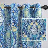 DriftAway Bloemen groenblauw gordijnen voor slaapkamer 80% verduisterend thermisch geïsoleerd gevoerd dubbellaags vintage pauw bedrukt patroon verduisterende gordijnen voor woonkamer doorvoertule 2