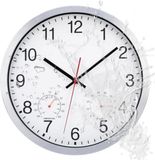 Merkloos PromoHome 30 cm Weerbestendige Wandklok met Thermometer en Hygrometer - Zilver