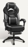 Songmics Chaise de jeu ergonomique avec repose-pieds, appui-tête réglable, support lombaire, capacité de 150 kg, gris et noir