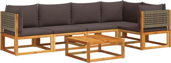 vidaXL 6-delige Loungeset met kussens massief acaciahout - Grijs