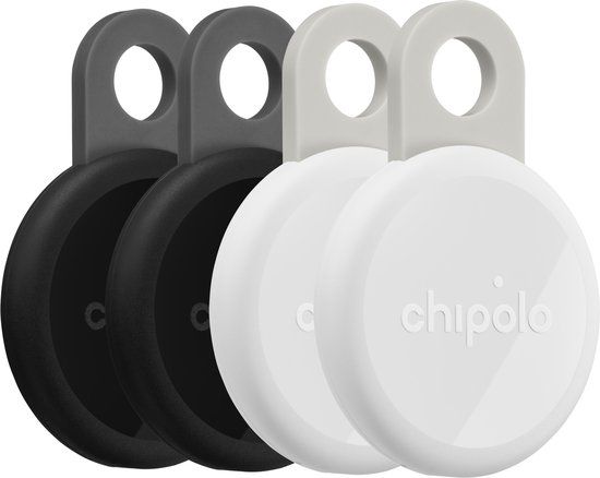Chipolo LOOP – Bluetooth Tracker & KeyFinder – Oplaadbaar & Waterdicht - Compatibel met Apple Find My & Google Find Hub – 125 dB – Charcoal & Chalk - 4 Pack