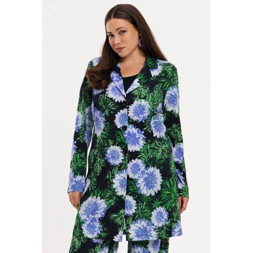 YOEK gebloemde regular blazer blauw