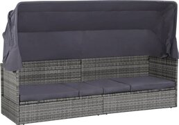 vidaXL Loungebed met luifel 205x62x124 cm poly rattan grijs