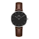 Daniel Wellington Petite Silver Bristol Black DW00100177 - Dames Polshorloge - 32mm - Leer - Bruin
