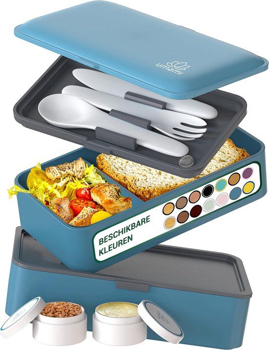 Bento Umami® All-in-1 1,2L Bento lunchbox volwassenen met bestek (Denim Blau)