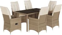 vidaXL 7-delige tuinset met kussens, beige, van polyrotan