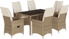 vidaXL 7-delige tuinset met kussens, beige, van polyrotan