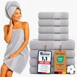Komfortec Handdoekenset – Set van 8 - 4x Handdoek 50x100 cm en 4x Badhanddoek 70x140 cm - 100% Katoen - Zilver